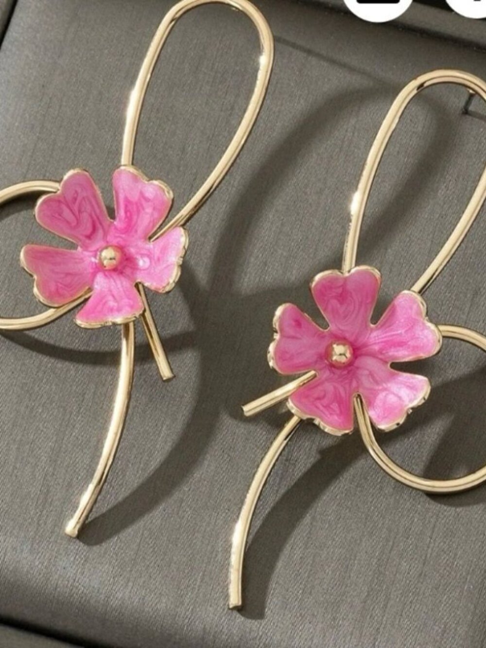 Gold and Pink FloralEarrings M411